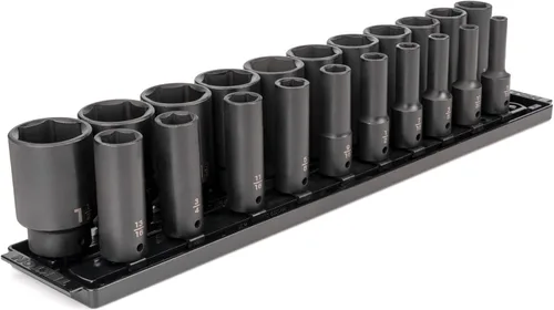 Miniatura 8 de TEKTON Juego de llaves de vaso de impacto profundo de 6 puntos con rieles de 1/2 pulgada, 31 piezas (8-38 mm) SID92105