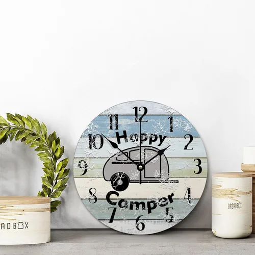 Miniatura 6 de ArogGeld Happy Camper - Reloj de pared de madera para campamento de verano, 10 pulgadas, silencioso, sin tictac, funciona con pilas, para sala