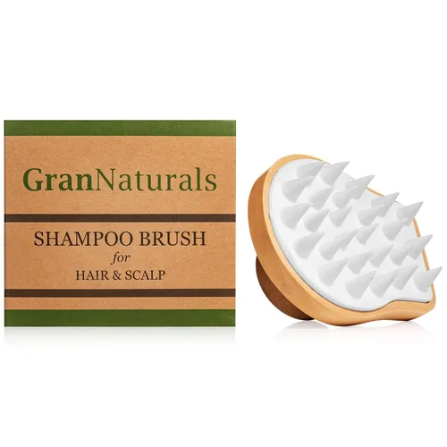 GranNaturals Cepillo limpiador de champú de madera, masajeador de cuero cabelludo de ducha para hombres y mujeres, exfoliante de cabeza con cerdas