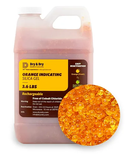 Dry & Dry [1.63 kg] Cuentas de gel de sílice indicadoras de primera calidad de color naranja (estándar de la industria 3-5 mm) - Cuentas de gel de