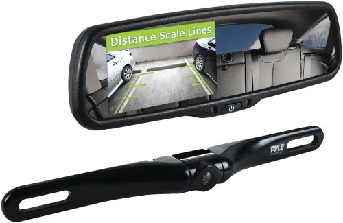Kit de cámara de asistencia de estacionamiento con monitor y cámara de visión trasera Pyle - Pantalla de 4.3", montaje impermeable en placa de