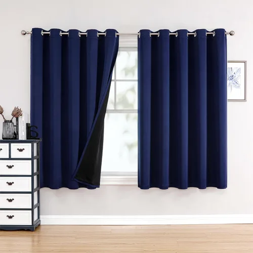 Miniatura 53 de ChrisDowa - Cortinas 100% opacas, para dormitorio, con forro negro, 2 capas gruesas, aislamiento térmico y ojales, 63 pulgadas de largo, juego de 2