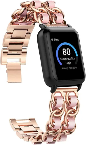 Miniatura 6 de Lamshaw Compatible con 3Plus Vibe Plus Band, cadena de joyería de metal con cuero compatible con 3Plus Vibe Plus/Vibe + Smartwatch