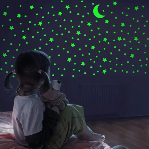 Miniatura 2 de Juego de estrellas y luna que brillan en la oscuridad, realista sin puntos ni cuadrados. Calcomanías en forma de estrella y luna, adhesivos