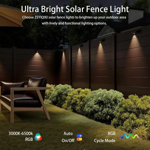 Miniatura 4 de Luces Solares para Valla, 10 Modos de Cambio de Color RGB, Luces Solares Impermeables con Energía Solar IP65, 30 Horas de Funcionamiento, Fácil