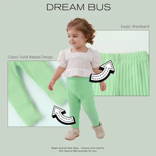 Miniatura 5 de DREAM BUS Paquete de 5 pantalones de bebé para niña, pantalones acanalados con volantes acampanados, leggings para bebé, pantalones acampanados