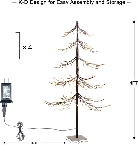 Miniatura 5 de Árbol de nieve iluminado de 4 pies con 112 luces LED para decoración interior y exterior, hogar, patio, Navidad, boda, festival, decoración, blanco