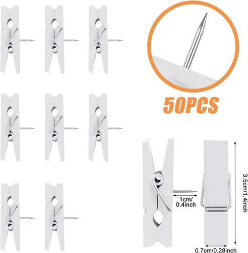 Miniatura 2 de 50 alfileres de empuje con clips de madera, pasadores de madera duraderos, chinchetas decorativas, tachuelas para tablero de corcho, obras de arte