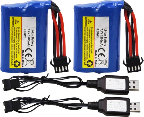 Blomiky Paquete de 2 baterías recargables de iones de litio de 7.4 V (2 x 3.7 V) 1100 mAh con conector SM-4P y cable USB de repuesto para HONGXUNJIE