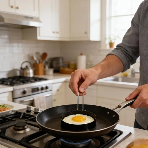 Miniatura 5 de 2 anillos de huevo para freír huevos, anillos redondos de 3.5 pulgadas para cocinar huevos con mango de silicona, moldes para cocinar huevos fritos