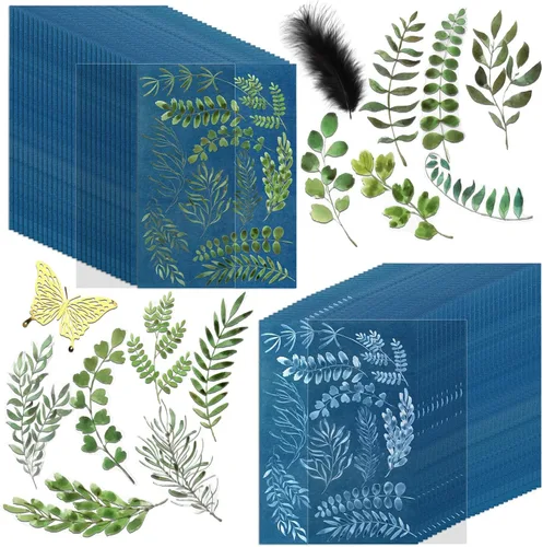 NOVWANG 80 Piezas de Papel de Cianotipo, Kit de Papel de Impresión Solar de Alta Sensibilidad con 2 Fundas y 1 Plantilla, Proyecto DIY de Artes y
