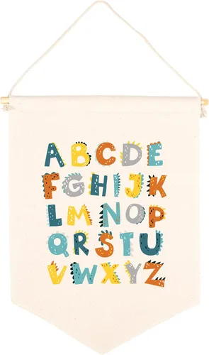 Miniatura 43 de Andaz Press Cartel de lienzo colgante – Tapiz de alfabeto y animales para colgar en la pared para bebé niña y niño, decoración de pared de guardería