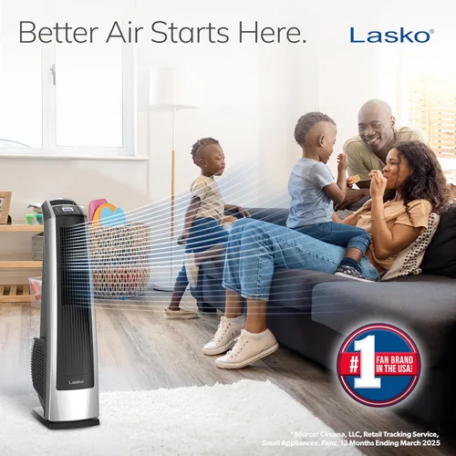 Miniatura 9 de Lasko U35115 - Ventilador de torre oscilante de alta velocidad para habitación, garaje, sótano y gimnasio con control remoto, temporizador, 3