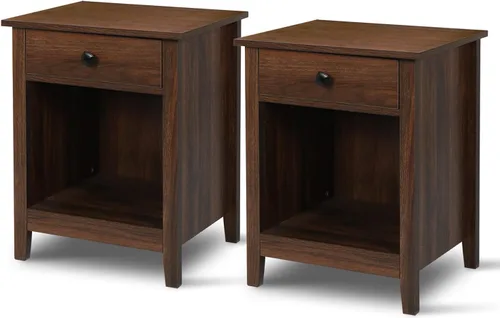 Miniatura 10 de LTMEUTY Juego de 2 mesitas de noche de madera con cajones para mesita de noche de dormitorio, mesita de noche alta con un cajón y armario abierto