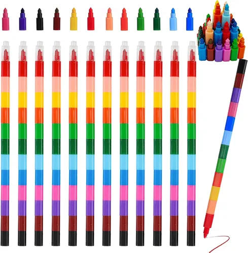 12 lápices de colores apilables para construir, lápices de arco iris apilables para niños, lápices apilables para niños, recuerdos de fiesta de