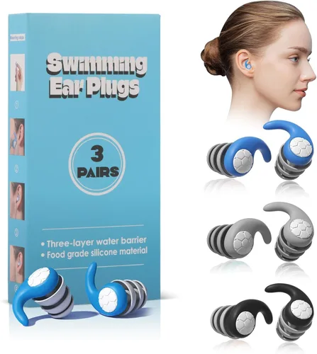 Miniatura 7 de Tapones para los oídos de natación para niños, 3 pares de tapones de silicona impermeables para natación, surf, buceo, ducha para niños de 4 a 12