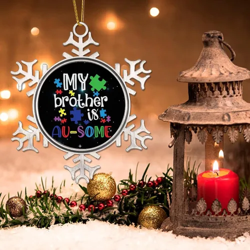 Miniatura 3 de Adornos de Navidad con texto en inglés «My Brother is Autismo», regalo para niños autistas, decoraciones de conciencia sobre el autismo, recuerdo