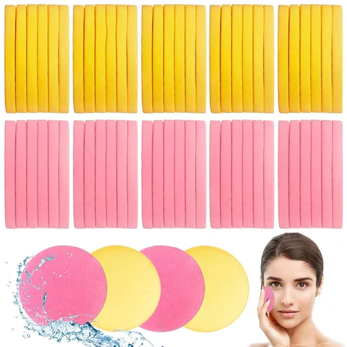 120 esponjas faciales comprimidas, esponja limpiadora facial, esponja de eliminación de maquillaje, esponja redonda exfoliante para mujeres, niñas