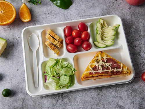 Miniatura 4 de Vplus Platos 100% compostables con 6 compartimentos, paquete de 90 platos de papel con compartimentos, bandejas desechables de 12.5 x 8.6 pulgadas 6