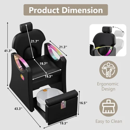 Miniatura 2 de LOUVIXA Pedicure Station for Nail Tech, Reclining Pedicure Chair with Massage Foot Bath, No Plumbing Pedicure Station Unit (Black-Holographic)