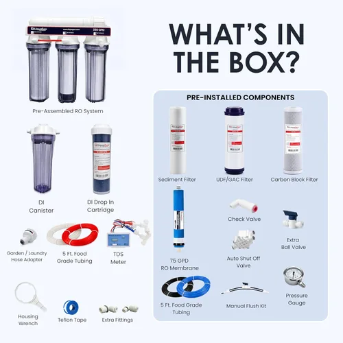 Miniatura 4 de LiquaGen - Sistema de filtración de agua de ósmosis inversa y desionización (RODI) Super Flow Manómetro con válvula de flotador Medidor digital