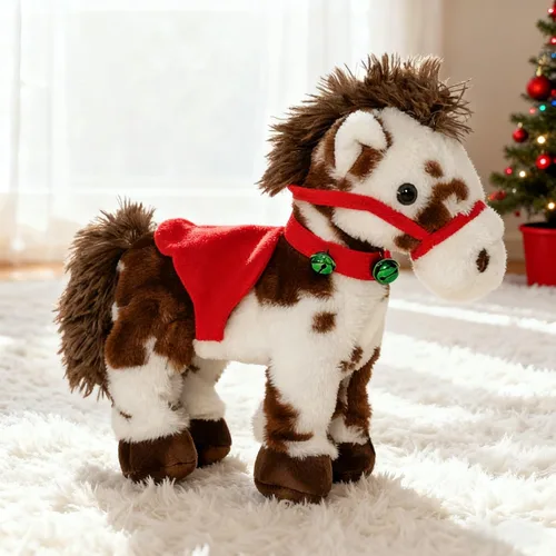 Spotted - Juguete de caballo animado de Navidad, figuras de caballo interactivas de felpa con sonido, cola de cabeza moviendo, caballo que camina