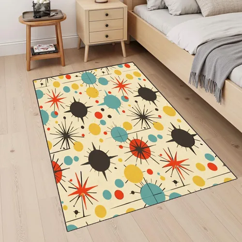 Miniatura 4 de Alfombras bohemias de 32 x 48 pulgadas, de mediados de siglo, años cincuenta, colores retro atómicos, sin costuras, lavable, alfombra de pelo bajo