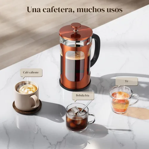 Miniatura 9 de Veken Cafetera de prensa francesa de 34 onzas, 1 L, café sin contacto de plástico, vidrio de borosilicato espesado resistente al calor, cafetera