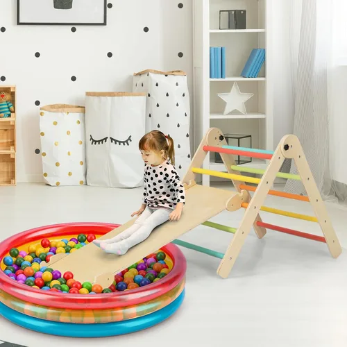 Miniatura 5 de Costzon Juguetes de escalada para niños pequeños, 4 en 1 plegables de madera Montessori para niños, juguetes de escalada triangulares con rampa