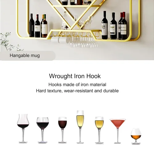 Miniatura 5 de Estantes para vinos, estantes de bar montados en la pared con soporte colgante para copas de vino, mini bar, licor, bar, botella, estante flotante