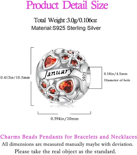 Miniatura 5 de Abalorio de Piedra Natal de Trébol de la Suerte 925 Plata de Ley para Pulseras y Collares de Pandora Joyería para Mujeres Regalos de Cumpleaños