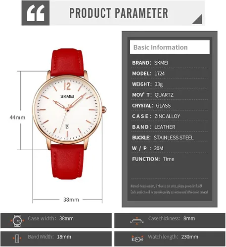 Miniatura 6 de SKMEI Womens Watches for Ladies Female Leather Band Big face Waterproof Thin Minimalist Fashion Casual Simple Dress Analog Quartz with Date Luminous