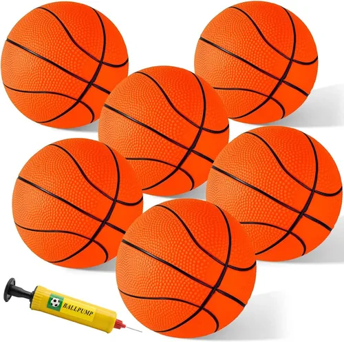 Shindel 6 piezas de pelotas de baloncesto mini, pelotas de goma hinchables de 4.7 pulgadas con bomba para mini aro para niños, juego en interiores y