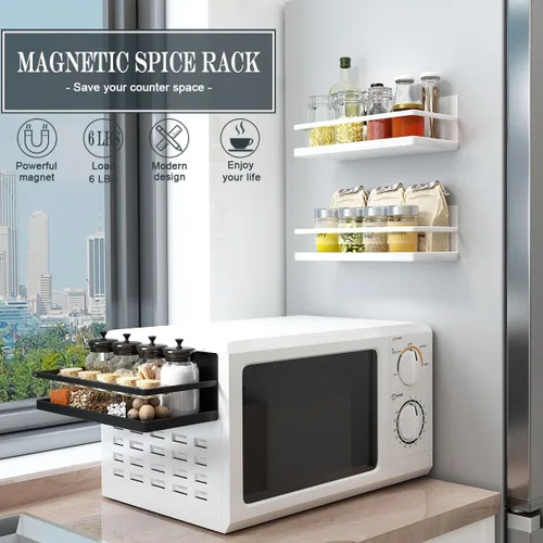 Miniatura 5 de Estante magnético para especias de un solo nivel, estante organizador de especias para refrigerador, fácil de instalar en el lado del refrigerador