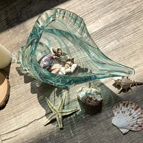 Miniatura 3 de QFkris 9.9" Figura de Caracola de Concha de Cristal Soplado a Mano para Decoración del Hogar Arte de Concha de Cristal Escultura