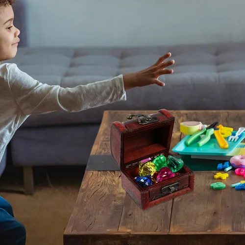Miniatura 9 de balacoo 1 juego de mini cofres del tesoro pirata, caja de almacenamiento de joyas pirata vintage con cerradura y joyas, manualidades para niños
