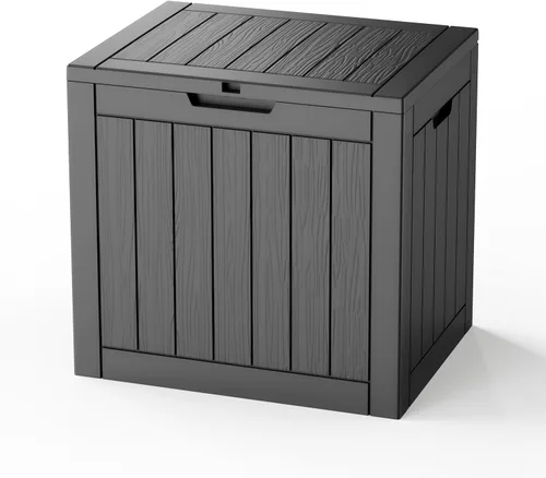 Miniatura 24 de Caja de cubierta para exteriores de 120 galones, cajas de almacenamiento impermeables con cerradura para herramientas de jardín, cojines de Gris