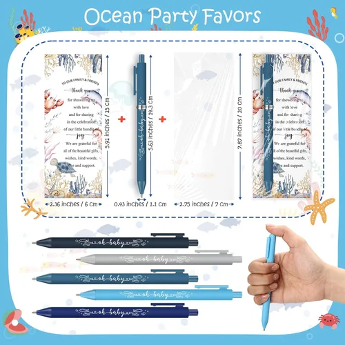 Miniatura 2 de Engrowtic Juego de 25 bolígrafos de regalo para baby shower para invitados con temática oceánica para baby shower, bolígrafos retráctiles