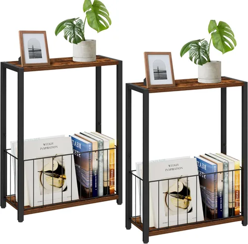 Homleke Juego de 2 mesas laterales estrechas con soporte para revistas, mesas auxiliares delgadas perfectas para espacios pequeños, diseño que