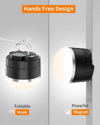 Miniatura 5 de Linterna de campamento recargable de 1000 lm, luz portátil compacta de 110 horas de funcionamiento con 5 niveles de brillo, base magnética, luz