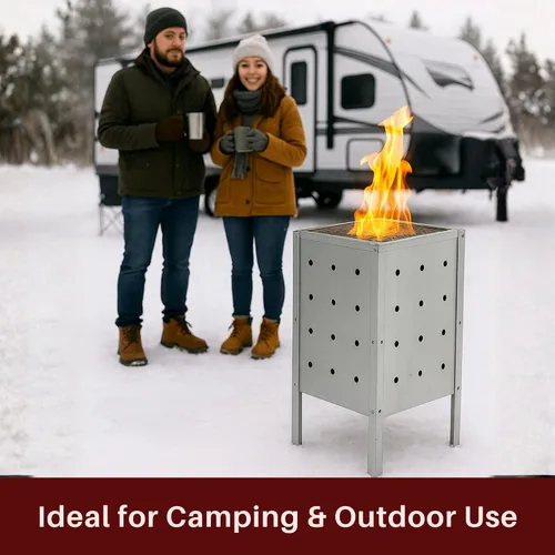 Miniatura 7 de Bote de basura con barril de combustión, hoguera de metal galvanizado resistente para uso en casa y jardín, ideal para papel, basura, desechos al