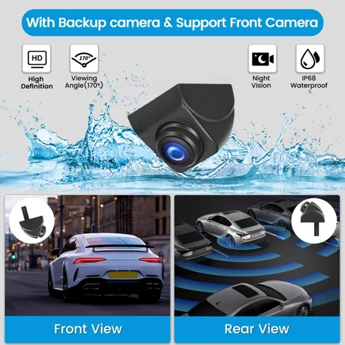 Miniatura 2 de Cámara HD de visión trasera delantera y trasera para automóvil, rotación de 360°, gran ángulo de visión, IP68K, impermeable, universal, marcha