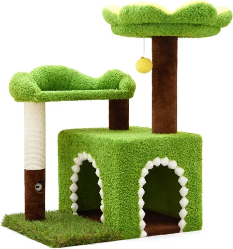 Miniatura 9 de WOOCHPET Árbol de flores para gatos con condominio para gatos de interior, torre para gatos de 29 pulgadas con poste rascador de sisal y percha