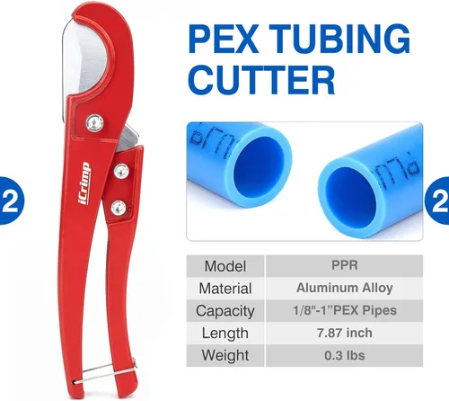 Miniatura 3 de Kit de herramientas de abrazadera PEX iCRIMP para abrazaderas PEX de 3/8", 1/2", 3/4", 1", sujeción y apriete de abrazaderas y extracción, incluye