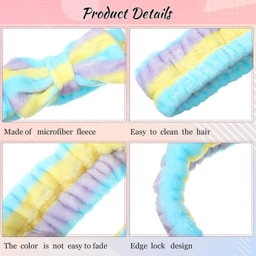Miniatura 3 de Jexine 24 piezas de diademas faciales de spa para maquillaje, paquete de diademas para el cabello con lazo, diadema de pelo esponjosa y de felpa