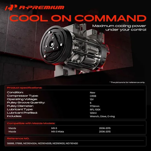Miniatura 2 de A-Premium Compresor de aire acondicionado con embrague compatible con Mazda MX5 Miata 2.0L 2006-2015, con polea de 6 ranuras