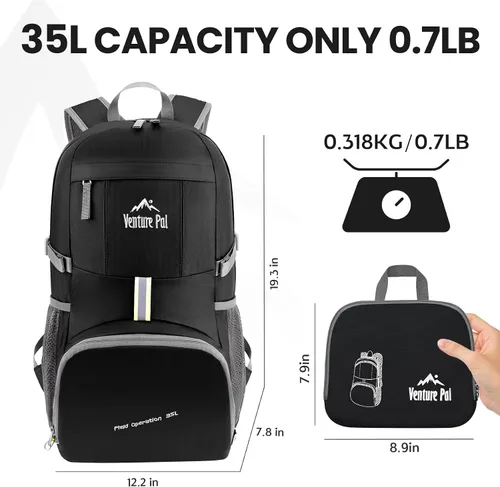 Miniatura 17 de Venture Pal 35L Ultraligero Ligero Plegable Plegable Viaje Camping Senderismo Deportes al aire libre Mochila Daypack