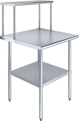 Miniatura 10 de Mesa de trabajo de acero inoxidable con estante ancho de un solo nivel Combo de mesa de preparación de cocina de metal y estantes