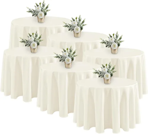 Miniatura 40 de Fitable - Paquete de 6 manteles redondos blancos - 120 pulgadas de diámetro - Manteles resistentes a las manchas y lavables, manteles de poliéster