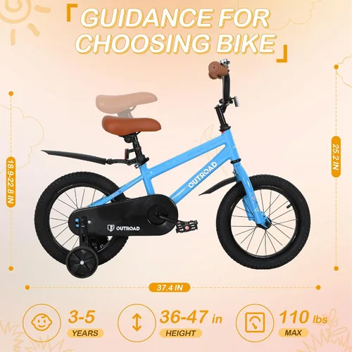 Miniatura 3 de Outroad - Bicicleta infantil para niños y niñas de 3 a 9 años, bicicleta para niños de 14, 16 y 18 pulgadas, con ruedas de entrenamiento, bicicletas